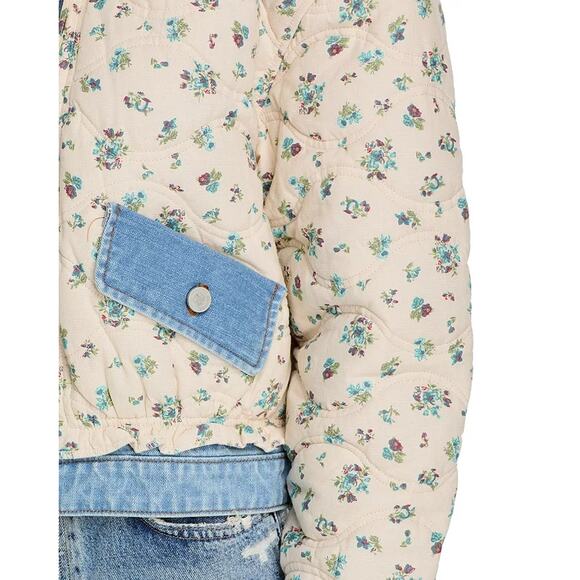 BlankNYC Women Ivory Floral Cotton Denim Quilted Oversize Bomber Jacket Size XS - Picture 3 of 7